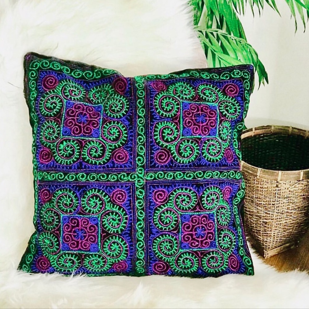 Embroidered boho pillow